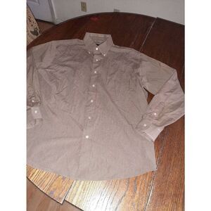 Mens Large 16/16.5 Van Heusen Brown Tan Stripe Button Front Dress Shirt